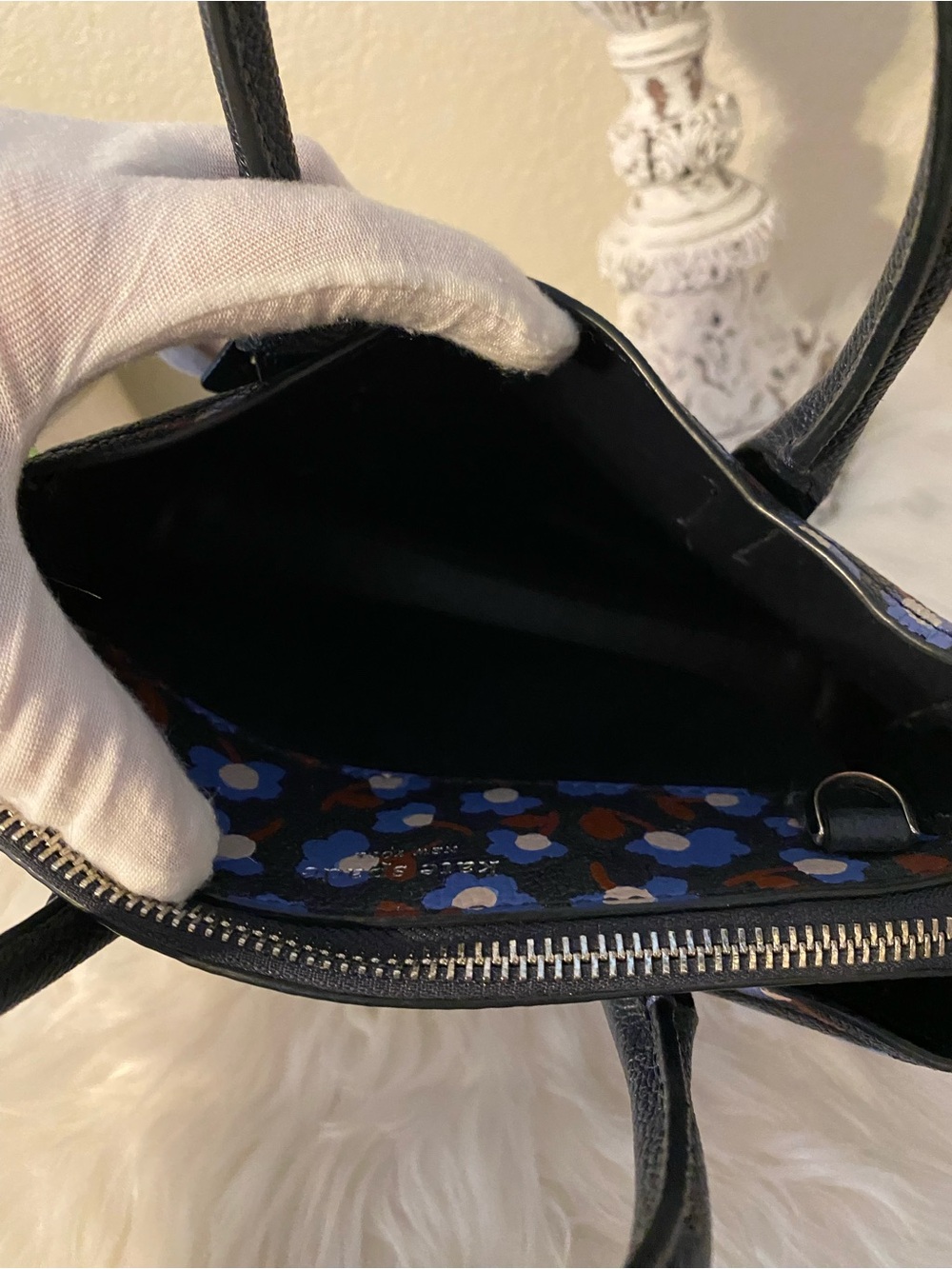kate spade Blue Floral Small Satchel w/ adjustable detachable crossbody like new - Picture 8 of 15